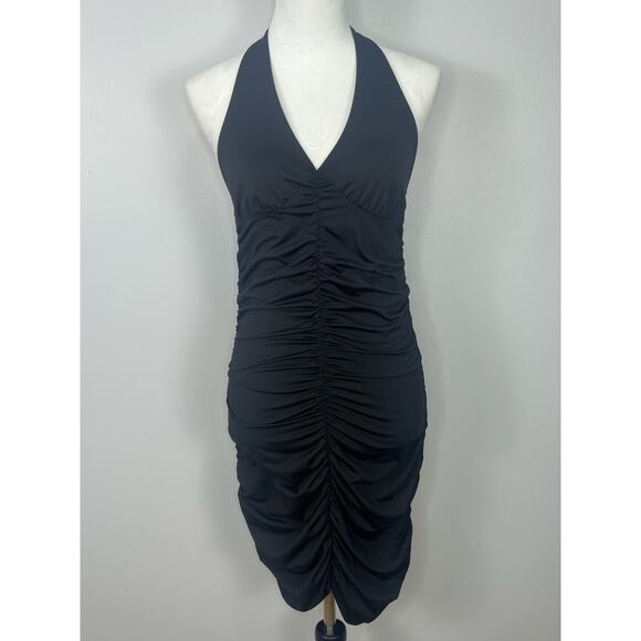 Vintage Y2k Dereon Black Ruched Body-Con Dress Size Large - Picture 1 of 6